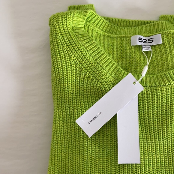 New 525 neon green ribbed knit cotton pullover sweater jumper - Picture 7 of 8